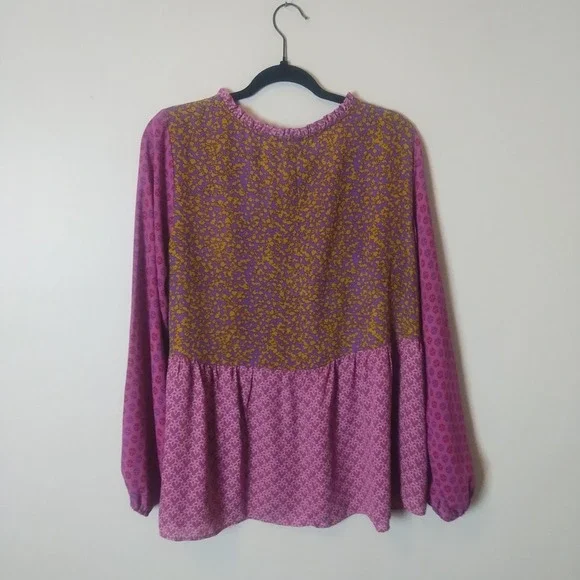 LOGO Lori Goldstein Purple Floral Peasant Button Up Blouse Sz M Boho Oversized - Picture 3 of 8